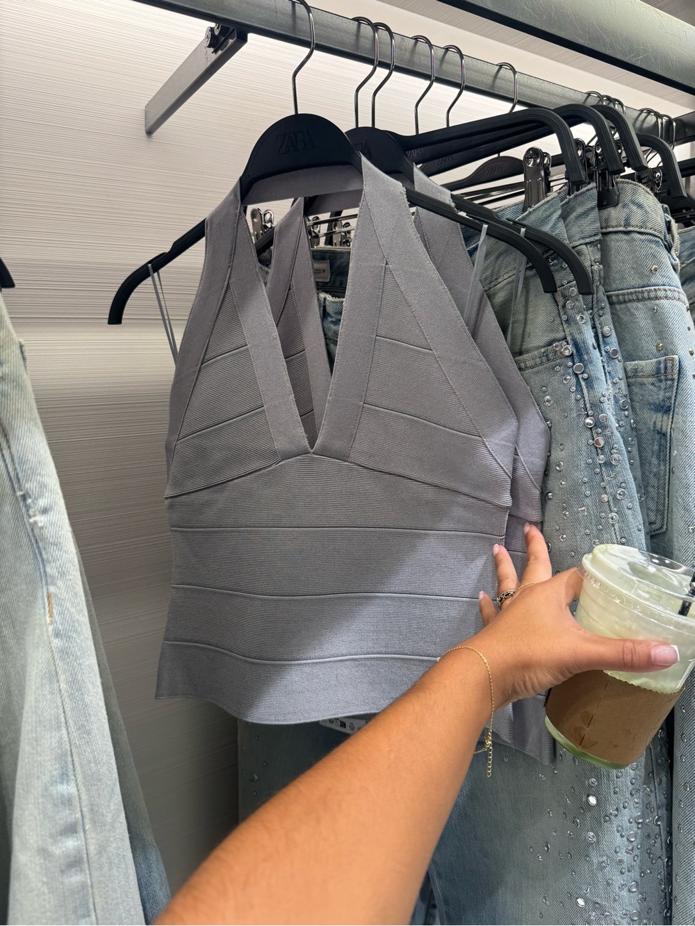 Zara Light Gray Halter Bandage Crop Top